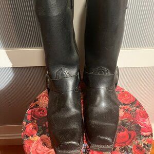 Moto Boots, Vulcan Brand, Black Leather,  W/M- Fits Size W8/M7